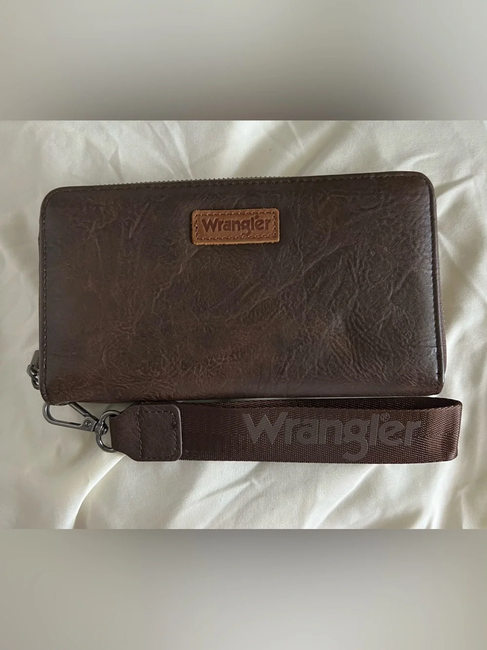 Wrangler Brown Leather-Look Zip Wallet with Wrist Strap